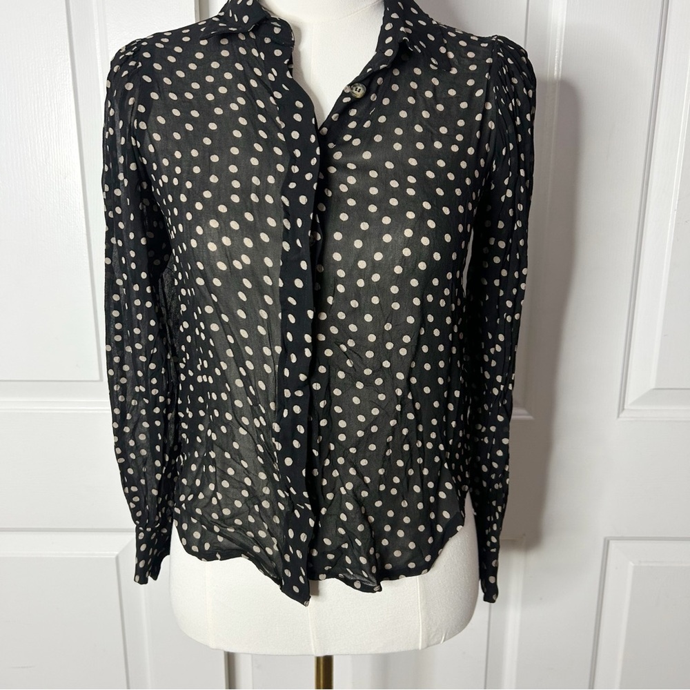 Ganni Black and Cream Polka Dot Shirt (size 34/XS) - Picture 1 of 7